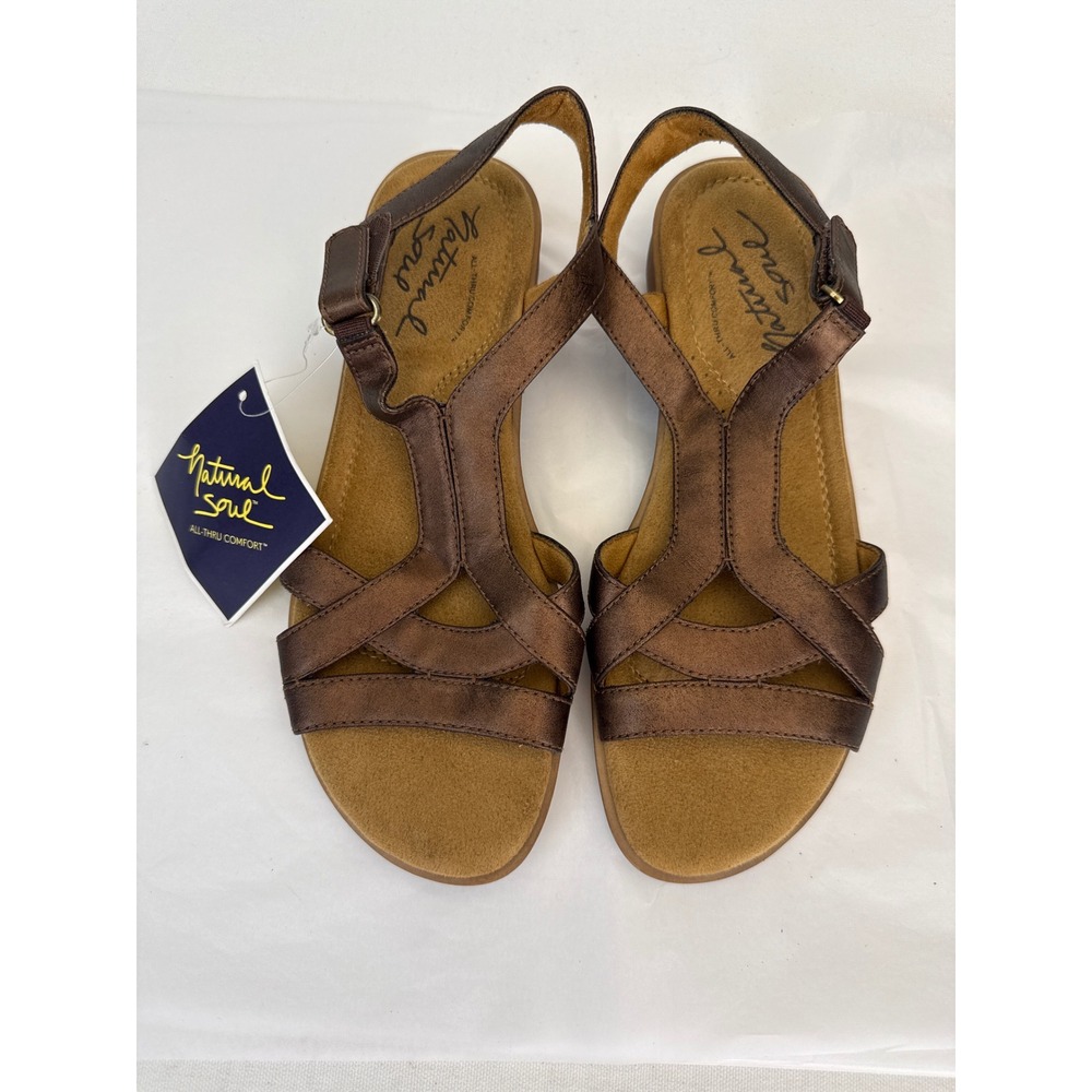 NWT Natural Soul Joslen Sandals‎ Womens 8.5 Bronze Metallic Strappy Comfort Boho